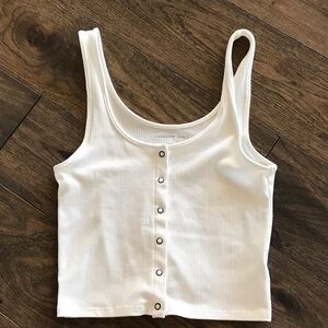 White Ribbed Snap Down Tank Top